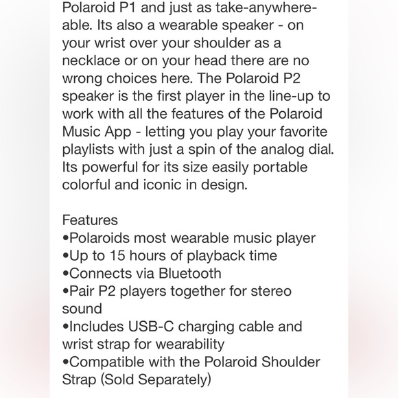 POLAROID NEW p2 portable Bluetooth speaker with wrist strap - Picture 8 of 8